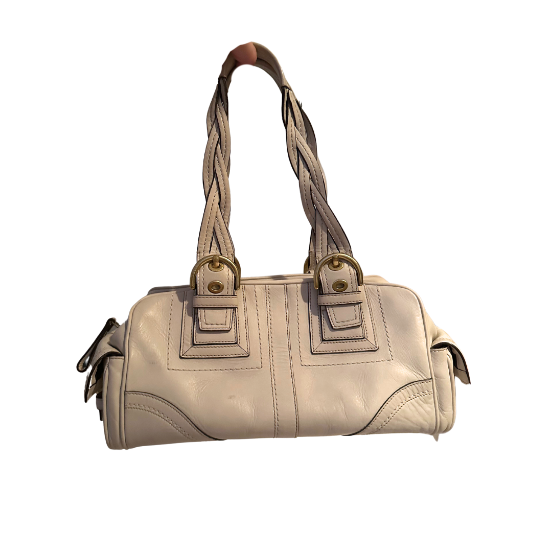 Cream Leather Coach Bag with Braided Handle